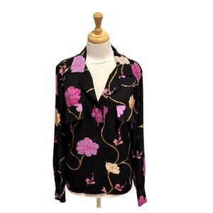 INC International Concepts Floral Print Blouse Sz XL Notched Office Siren Career